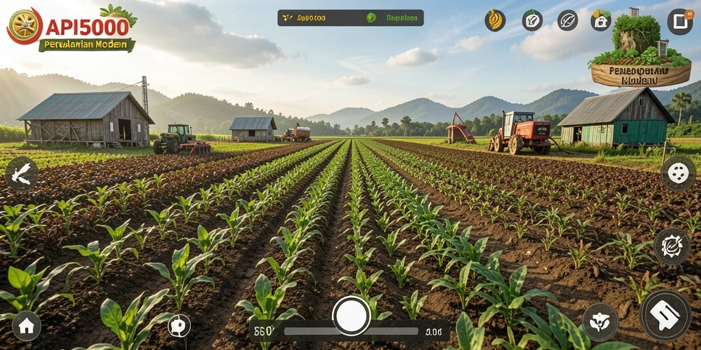 Screenshot gameplay API5000 yang menunjukkan aktivitas bertani yang seru.