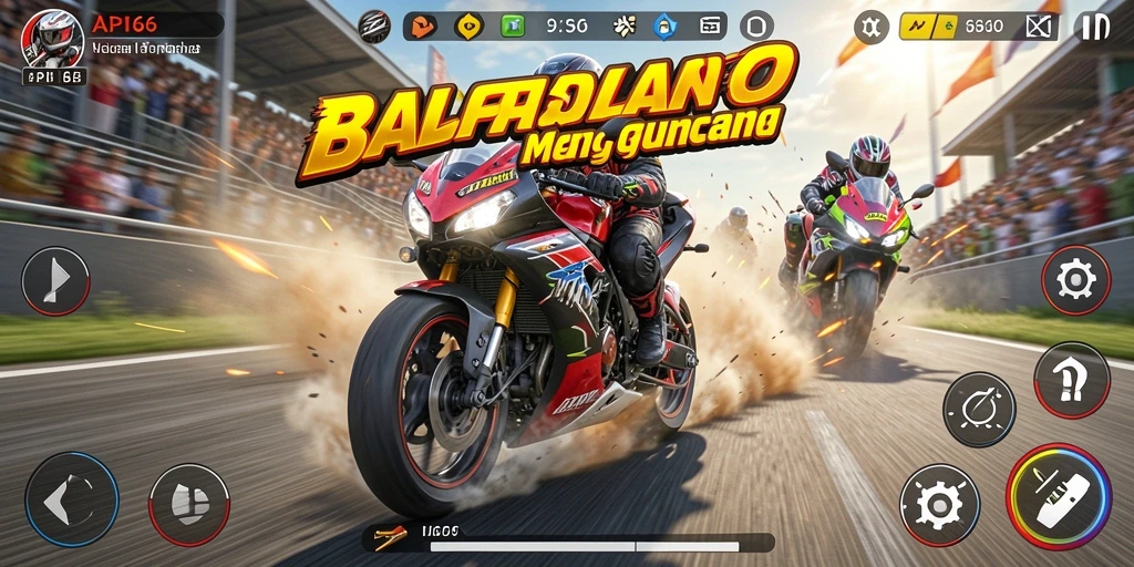 Screenshot menunjukkan aksi balapan intens dengan grafik memukau.