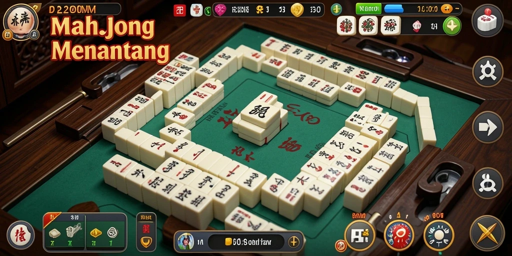 Screenshot gameplay D200M menunjukkan tantangan Mahjong yang menarik.