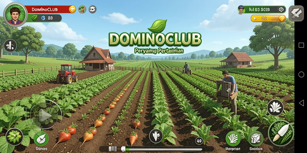Screenshot gameplay DOMINOCLUB yang menampilkan pertanian yang berkembang.