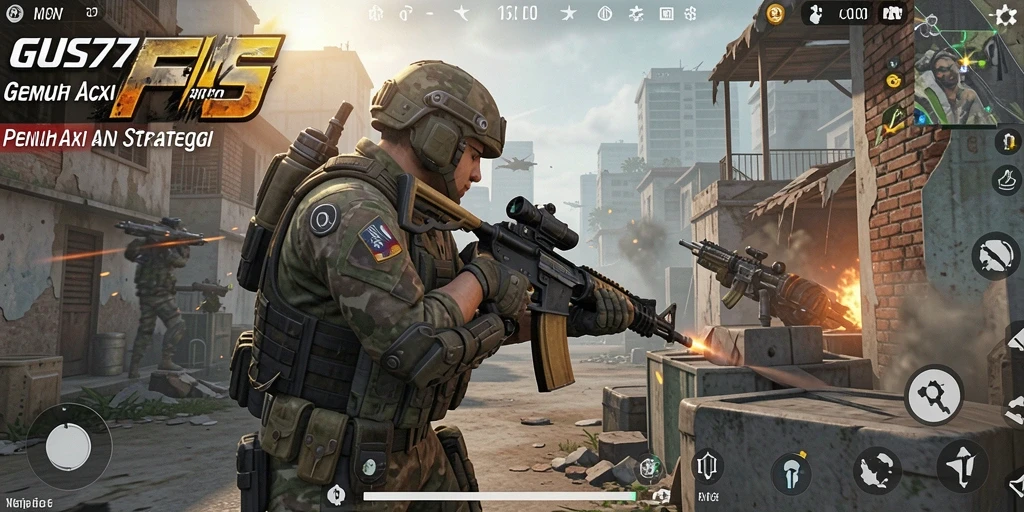Screenshot GUS77 menampilkan aksi gameplay FPS yang menegangkan.