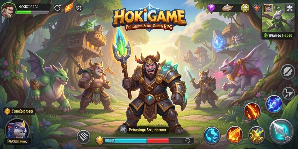 Screenshot HOKIGAME menampilkan pertarungan epik dalam dunia RPG.