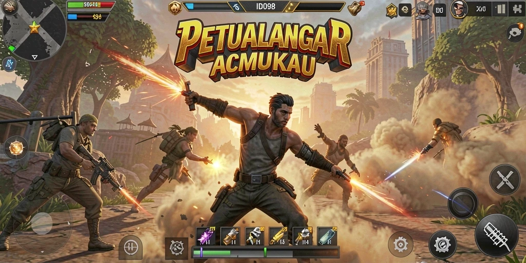 Tangkapan layar menunjukkan aksi intens dalam pertandingan ID098.