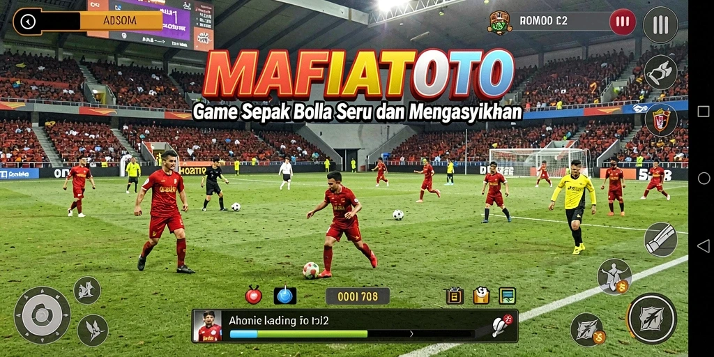 Screenshot gameplay dari MAFIATOTO yang menunjukkan aksi sepak bola intens.