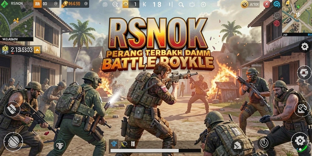 Tangkapan layar utama RSNOK menampilkan aksi pertempuran intens dalam permainan Battle Royale.