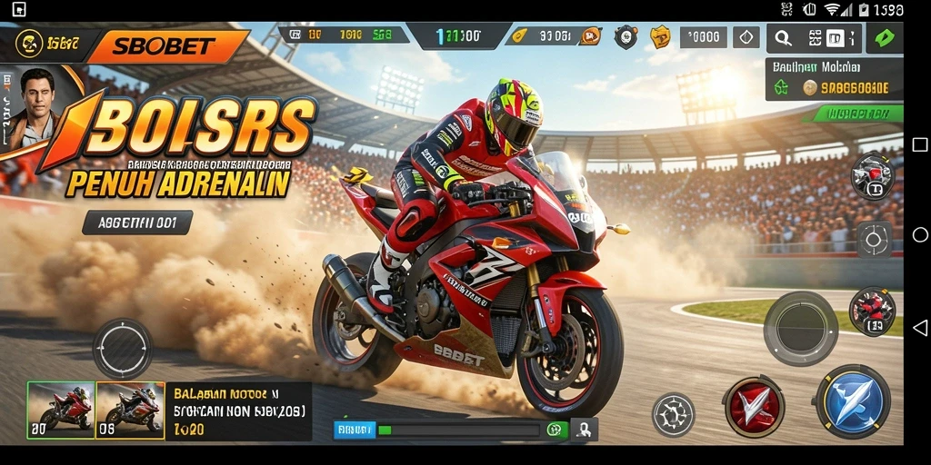Screenshot menampilkan gameplay balapan motor yang seru dan mendebarkan.
