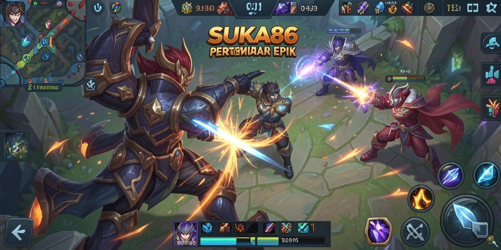 Tampilan gameplay SUKA86 dengan pertempuran tim yang seru dan grafis menarik.