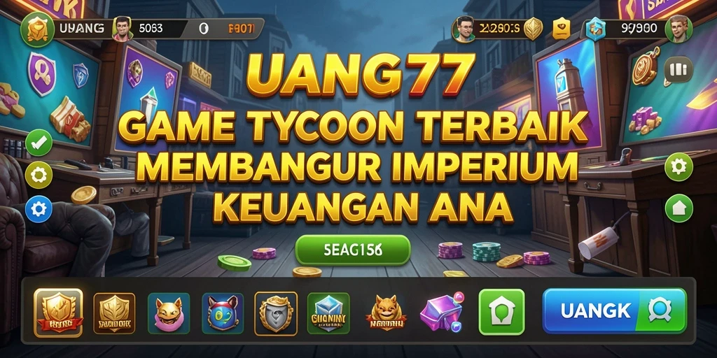 Screenshot utama UANG77 menunjukkan pemain membangun usaha Tycoon dengan grafis menarik.